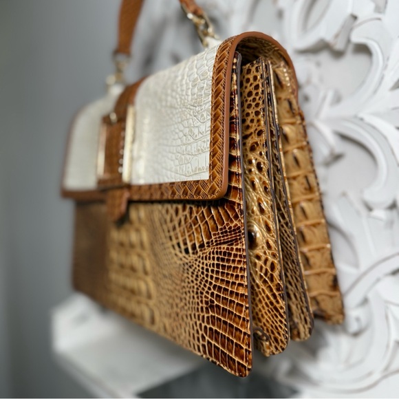 Brahmin Hallie Satchel Coconut Milk Taber Toasted Melbourne Leather $455 - Picture 4 of 7